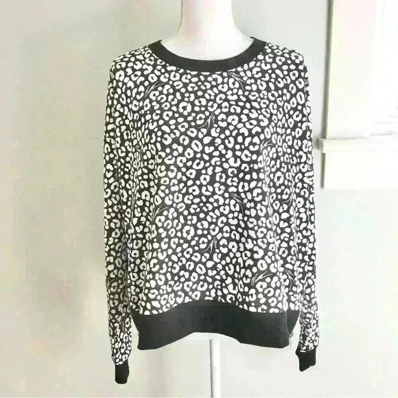 MICHAEL Michael Kors Basics Black & White Leopard Print Side Zip Sweatshirt - Picture 1 of 6